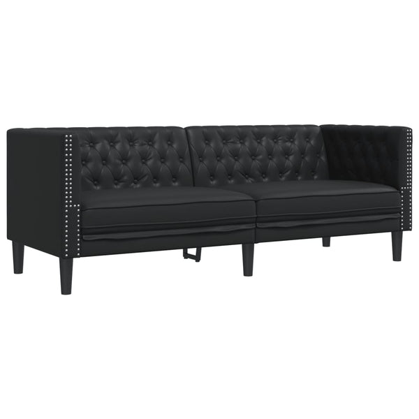 3-tlg. Chesterfield Sofa Set Schwarz Kunstleder
