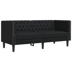 3-tlg. Chesterfield Sofa Set Schwarz Kunstleder