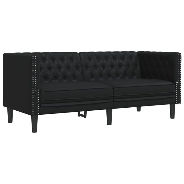 3-tlg. Chesterfield Sofa Set Schwarz Kunstleder
