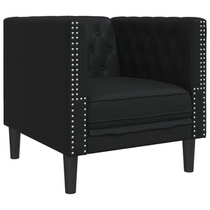 3-tlg. Chesterfield Sofa Set Schwarz Kunstleder