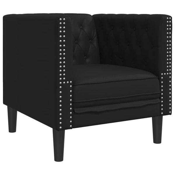3-tlg. Chesterfield Sofa Set Schwarz Kunstleder