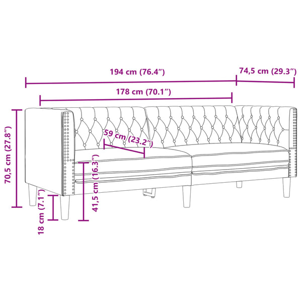 3-tlg. Chesterfield Sofa Set Schwarz Kunstleder