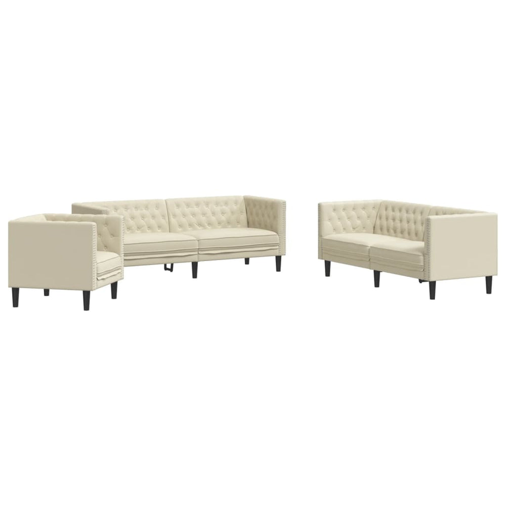 3-tlg. Chesterfield Sofa Set Creme Kunstleder