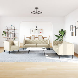 3-tlg. Chesterfield Sofa Set Creme Kunstleder