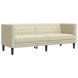 3-tlg. Chesterfield Sofa Set Creme Kunstleder