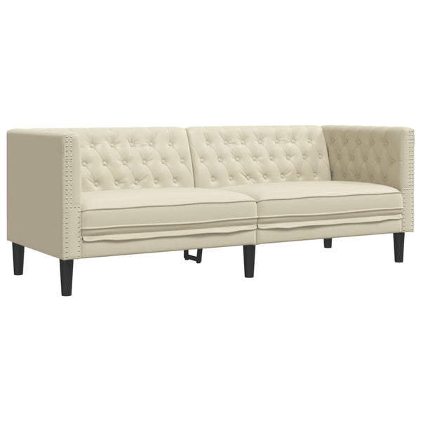 3-tlg. Chesterfield Sofa Set Creme Kunstleder