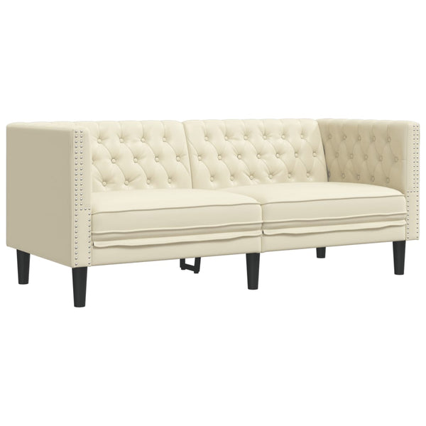 3-tlg. Chesterfield Sofa Set Creme Kunstleder