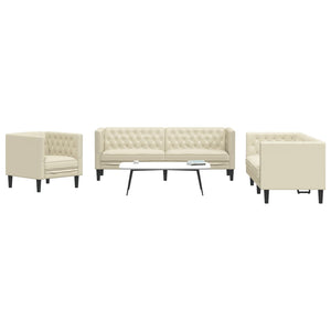 3-tlg. Chesterfield Sofa Set Creme Kunstleder