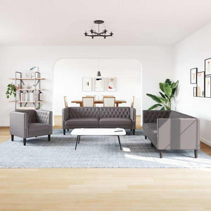 3-tlg. Chesterfield Sofa Set Grau Kunstleder