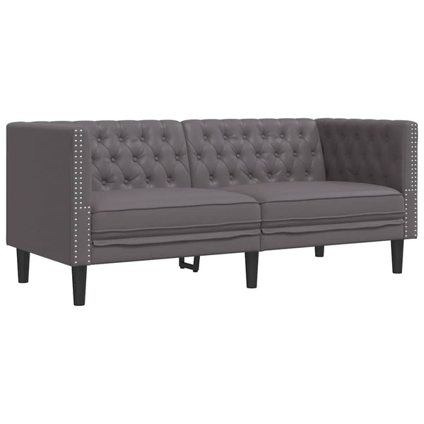 3-tlg. Chesterfield Sofa Set Grau Kunstleder