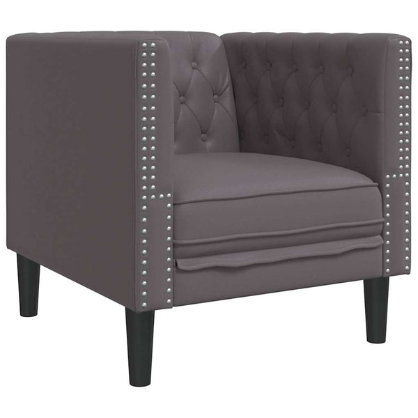 3-tlg. Chesterfield Sofa Set Grau Kunstleder