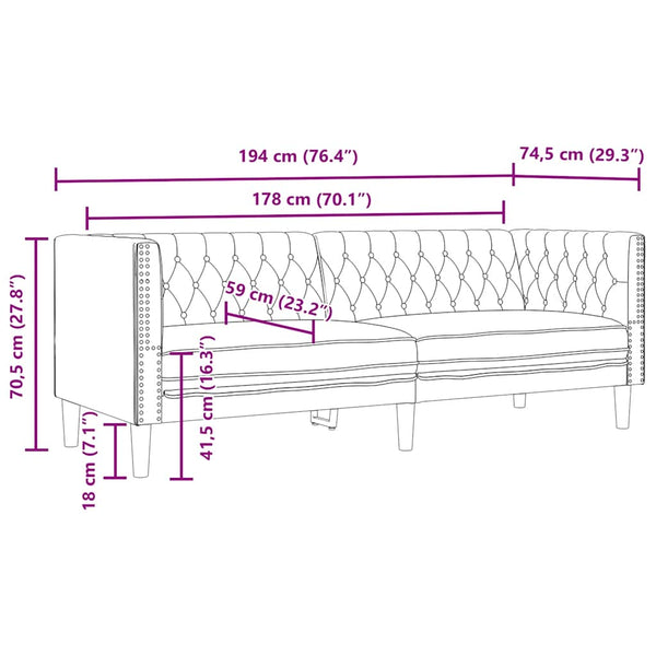 3-tlg. Chesterfield Sofa Set Grau Kunstleder