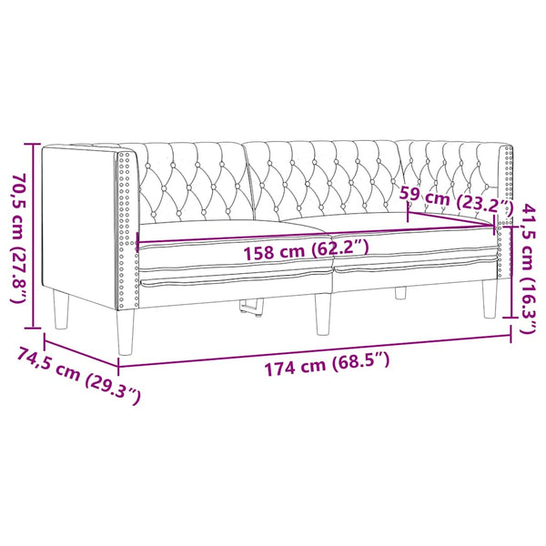 3-tlg. Chesterfield Sofa Set Grau Kunstleder
