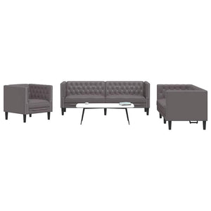 3-tlg. Chesterfield Sofa Set Grau Kunstleder
