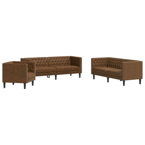 3-teiliges Chesterfield Sofa Set Braun