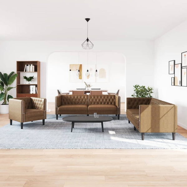 3-teiliges Chesterfield Sofa Set Braun
