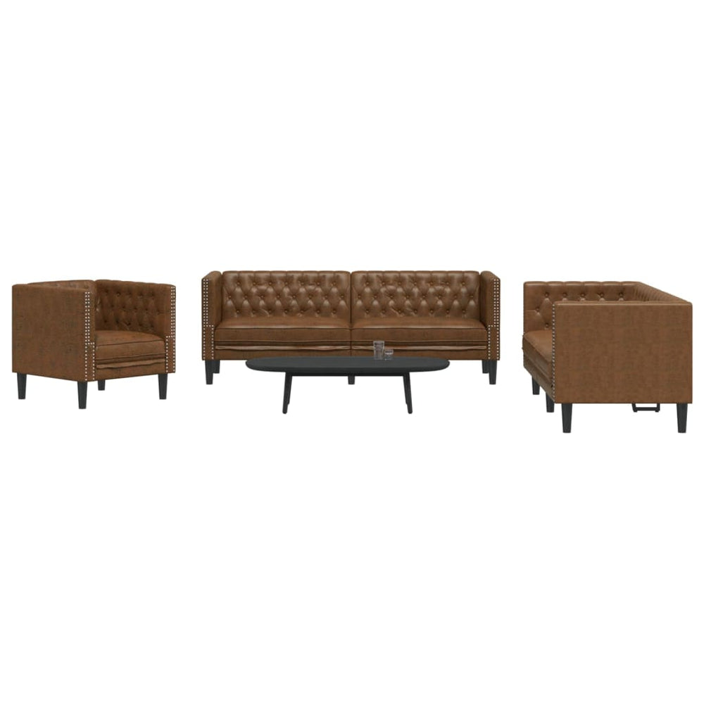 3-teiliges Chesterfield Sofa Set Braun