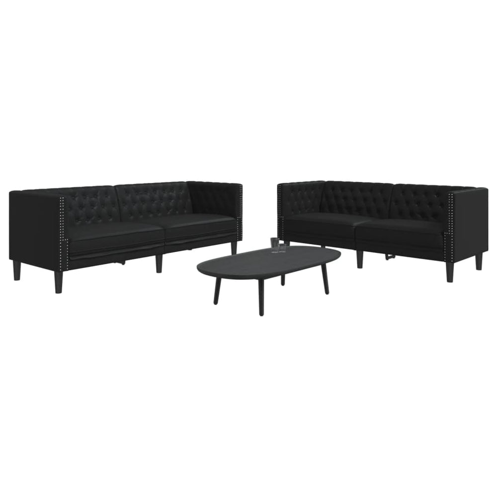 Chesterfield Sofa Set 2-teilig Schwarz Kunstleder