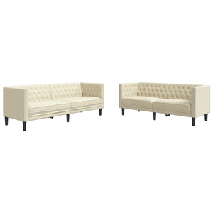 Chesterfield Sofa Set Creme Kunstleder 2-teilig