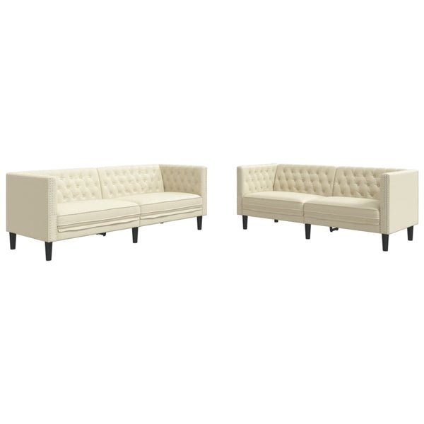 Chesterfield Sofa Set Creme Kunstleder 2-teilig
