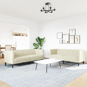 Chesterfield Sofa Set Creme Kunstleder 2-teilig