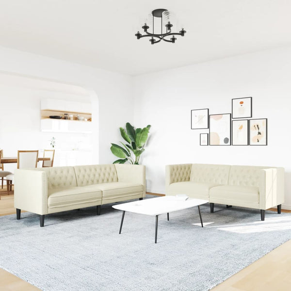 Chesterfield Sofa Set Creme Kunstleder 2-teilig
