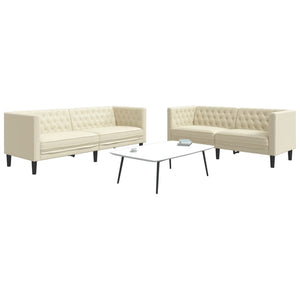 Chesterfield Sofa Set Creme Kunstleder 2-teilig