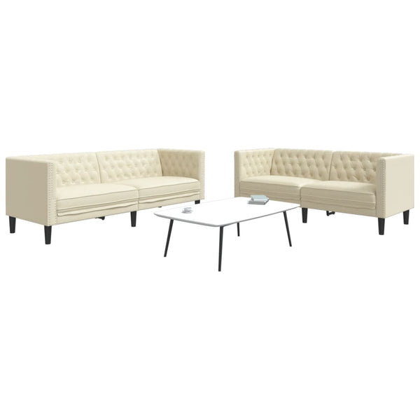 Chesterfield Sofa Set Creme Kunstleder 2-teilig
