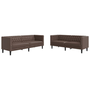 Chesterfield Sofa Set, 2-teilig, Braun Kunstleder