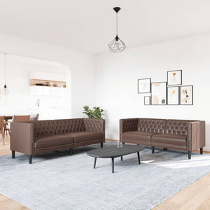 Chesterfield Sofa Set, 2-teilig, Braun Kunstleder
