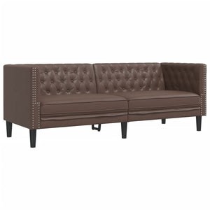 Chesterfield Sofa Set, 2-teilig, Braun Kunstleder