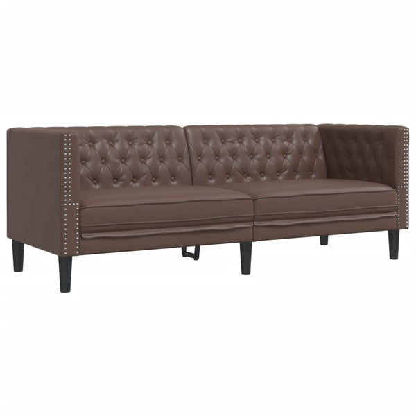 Chesterfield Sofa Set, 2-teilig, Braun Kunstleder