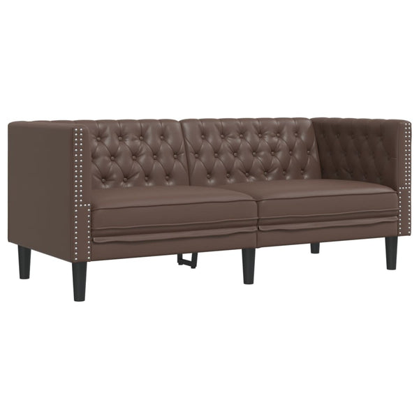 Chesterfield Sofa Set, 2-teilig, Braun Kunstleder