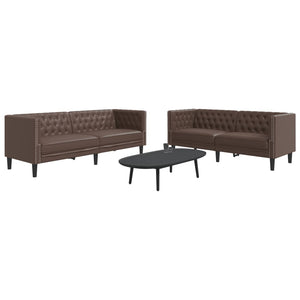 Chesterfield Sofa Set, 2-teilig, Braun Kunstleder