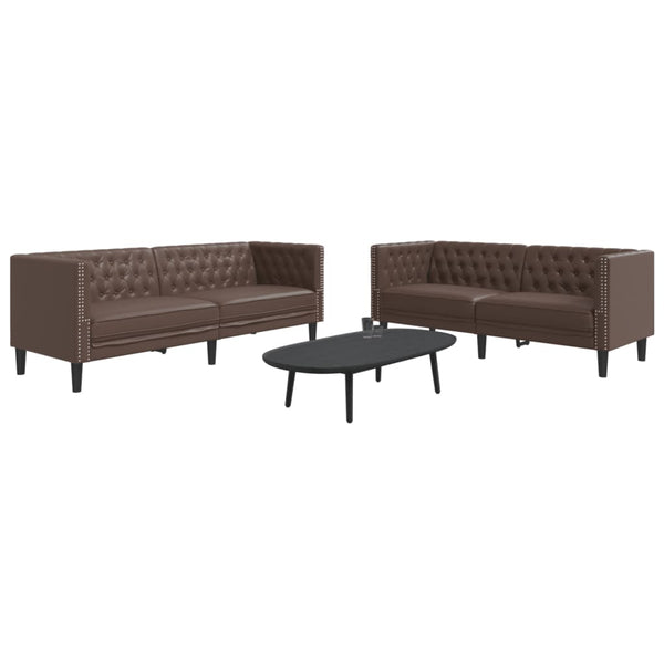 Chesterfield Sofa Set, 2-teilig, Braun Kunstleder