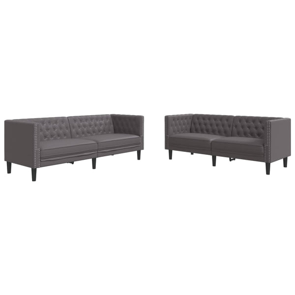 Chesterfield Sofa Set 2-teilig Grau Kunstleder