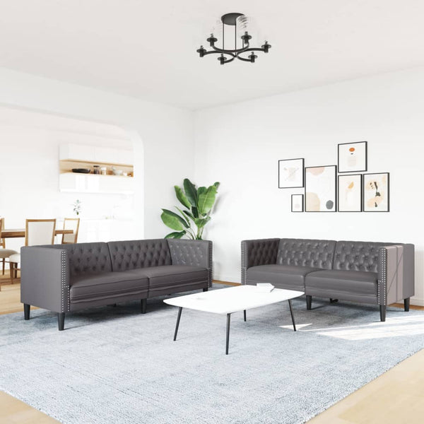 Chesterfield Sofa Set 2-teilig Grau Kunstleder