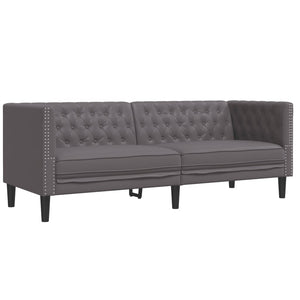 Chesterfield Sofa Set 2-teilig Grau Kunstleder