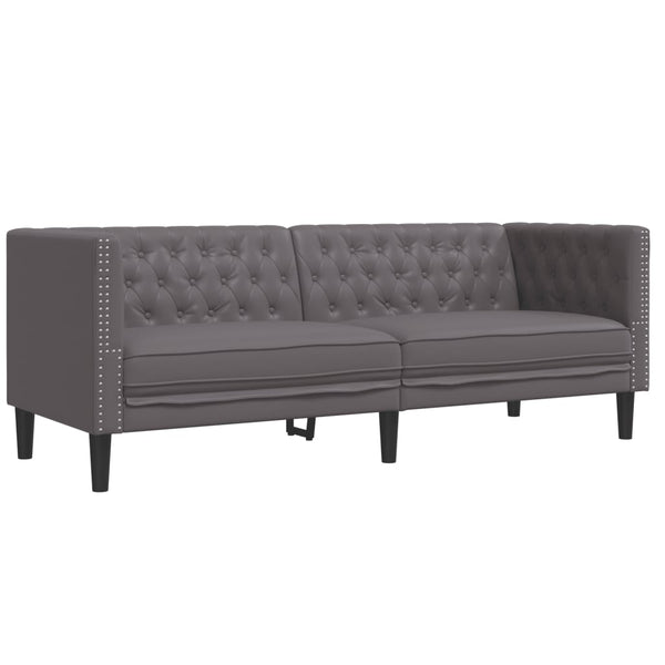 Chesterfield Sofa Set 2-teilig Grau Kunstleder