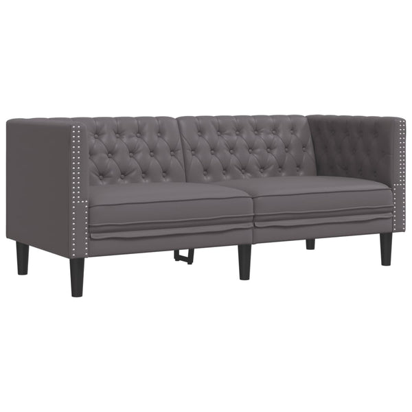 Chesterfield Sofa Set 2-teilig Grau Kunstleder
