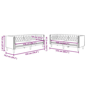 Chesterfield Sofa Set 2-teilig Grau Kunstleder