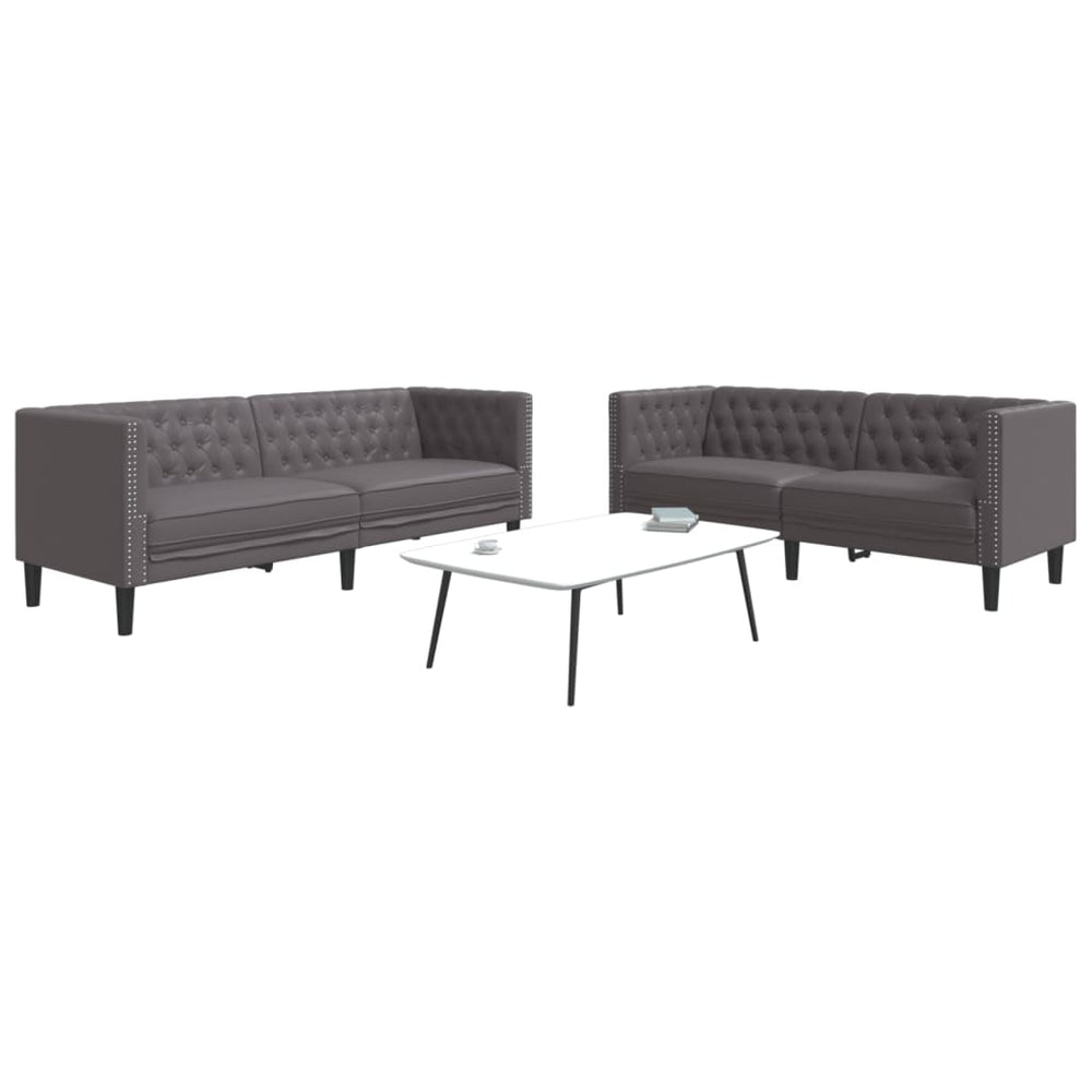 Chesterfield Sofa Set 2-teilig Grau Kunstleder