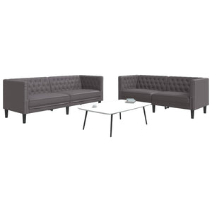 Chesterfield Sofa Set 2-teilig Grau Kunstleder