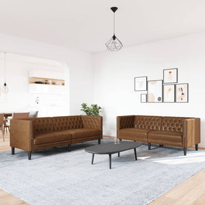 2-tlg. Chesterfield Sofa Set Braun Kunstleder
