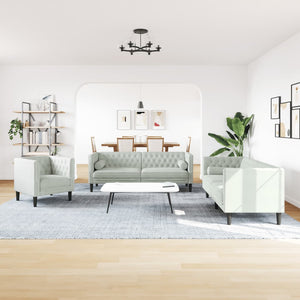 3-tlg. Chesterfield Sofa Set Hellgrau Samt
