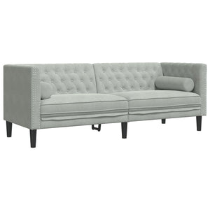 3-tlg. Chesterfield Sofa Set Hellgrau Samt