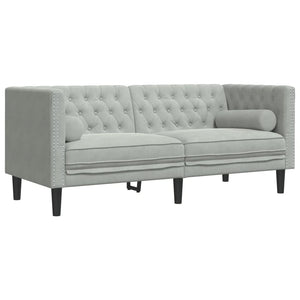 3-tlg. Chesterfield Sofa Set Hellgrau Samt