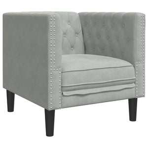 3-tlg. Chesterfield Sofa Set Hellgrau Samt