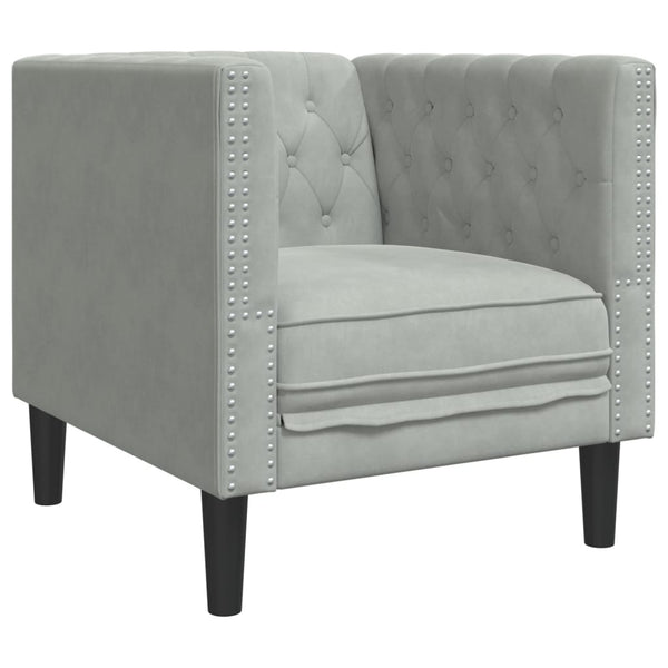 3-tlg. Chesterfield Sofa Set Hellgrau Samt