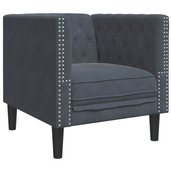 3-tlg. Chesterfield Sofa Set Dunkelgrau Samt